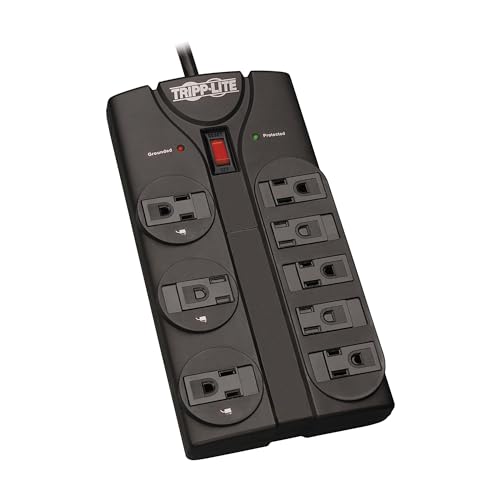 Tripp Lite Eaton Tripp Lite series TLP808B 8 Outlet Surge Protector Power Strip with Flat Plug, 1440 Joule Rating, Black, UL Listed & Certified, 8ft Extension Cord with Multiple Outlets for Home Office - Image 1