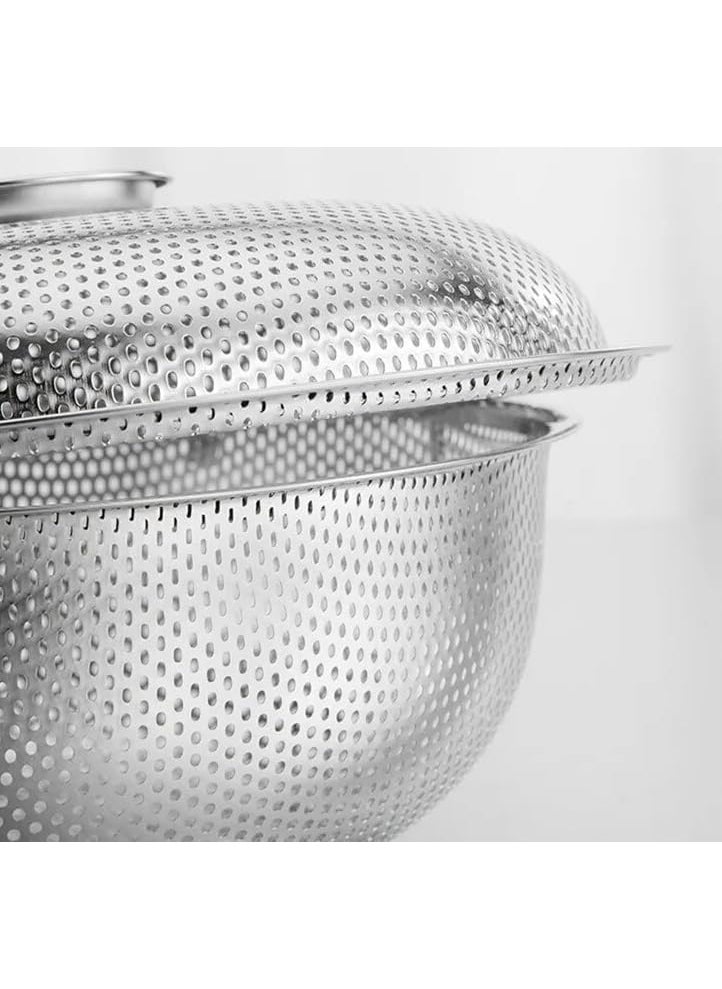 Darkness - DARKNESS Multipurpose Stainless Steel Drain Basket Rice Sieve Fruit and Vegetable Basket Multi-Purpose Drain Basket for Home Kitchen Fruit Basket with Cover and Plate - Image 1