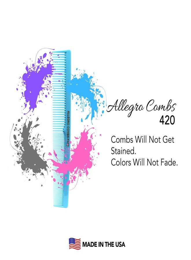 Allegro Combs 420 Hair Stylist Barbers Cutting Combs Beard Comb Mustache Mens Women Toddler Boys Braiding Hair Parting Usa 3 Pc. (Baby blue) - Image 4