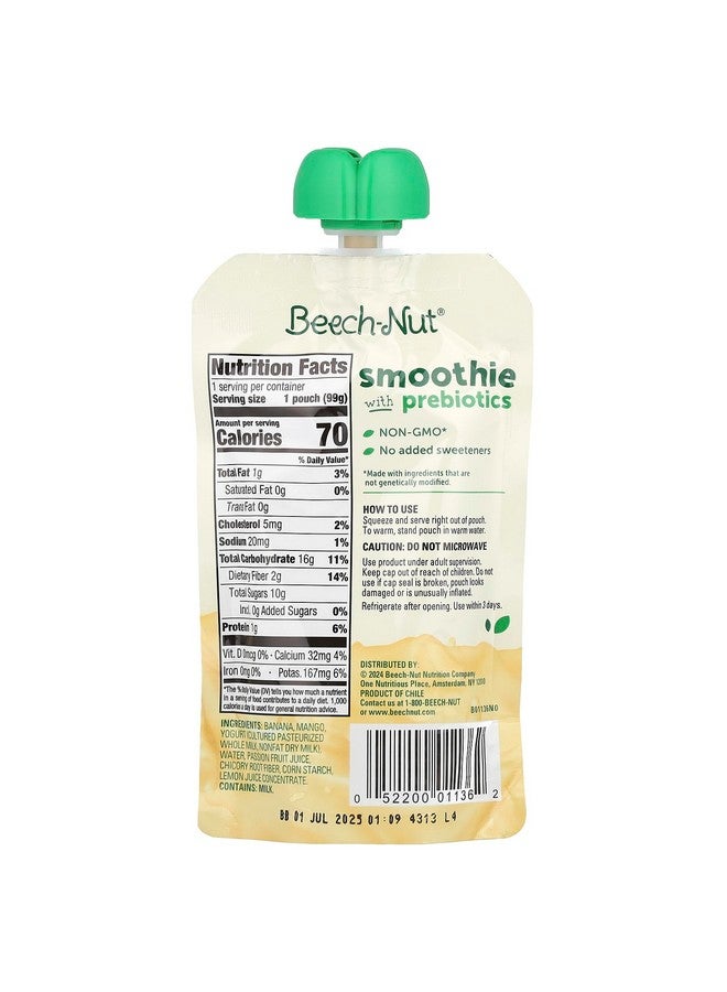 Beech-Nut Smoothie with Prebiotics, Banana, Mango, Passion Fruit & Yogurt, 3.5oz pouch - Image 2