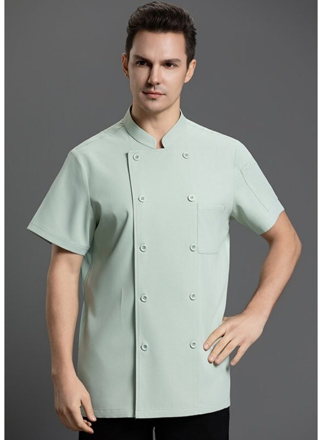 NIBEMINENT Chef Uniform Short Sleeve Kitchen Jacket Restaurant Cook Coat Hotel Catering Clothes Cooking Shirt Baker Waiter Workwear  - Image 1