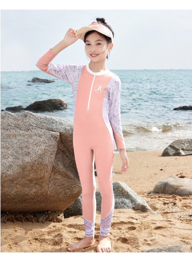 YouYou Children's Swimsuit Girl One-piece Mid-to-large Kids New Long Sleeve Long Pants Junior High School Student Professional Swimming Training Swimsuit - Image 1