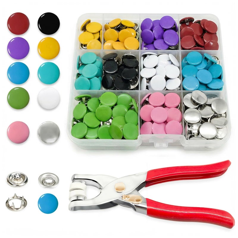 PIGORY Metal Snap Button Kit 10 Colors Solid Snaps for Fabric with Fastener Pliers Press Tool Kit 95mm Sewing Snaps for DIY Crafting Clothing100Set - Image 3