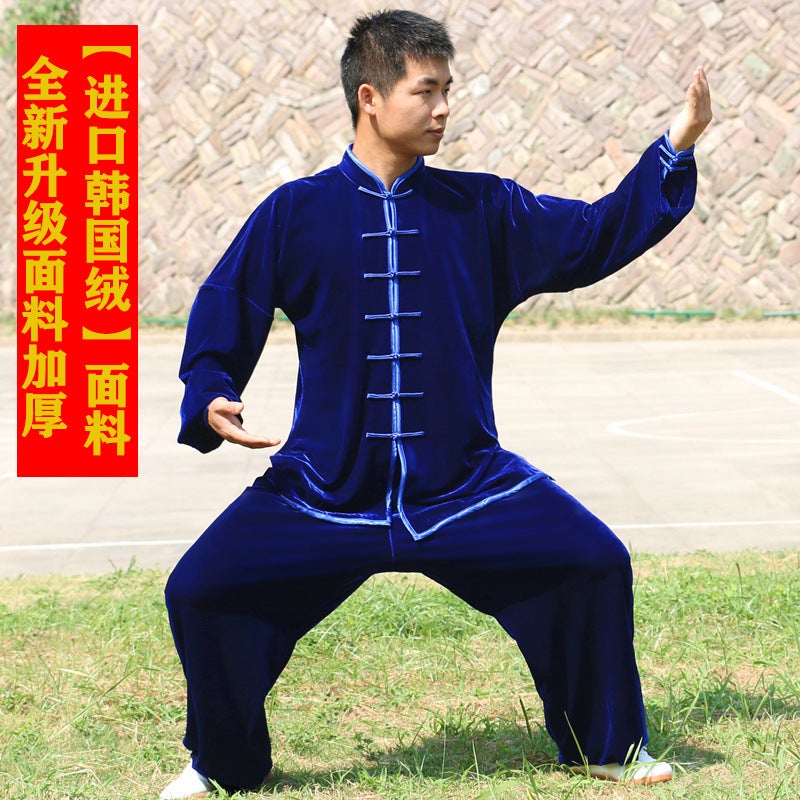Golden Velvet Taiji Clothing Men'S Fleece-Lined Thickened Taijiquan Practice Kung Fu Women'S Wushu Performance Competition Taiji Clothing - Image 1