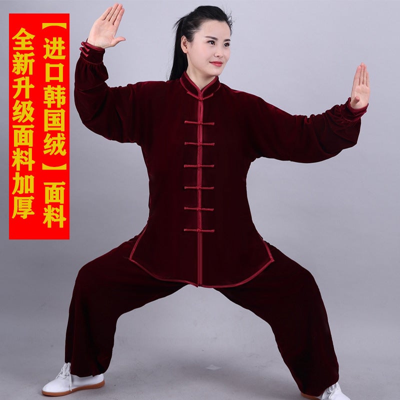 Golden Velvet Taiji Clothing Men'S Fleece-Lined Thickened Taijiquan Practice Kung Fu Women'S Wushu Performance Competition Taiji Clothing - Image 5