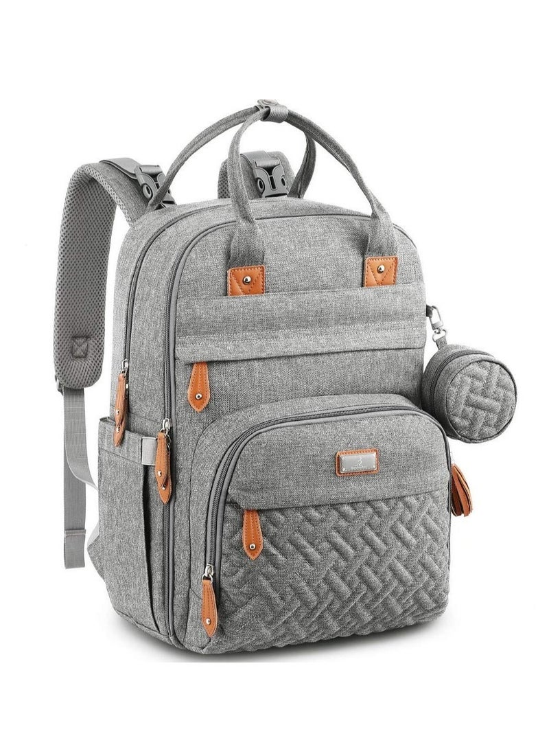 BabbleRoo Multifunctional Waterproof Diaper Bag, Essential Travel Baby Tote with Changing Pad, Baby Carrier and Pacifier Cover - Unisex, Dark Grey - Image 1