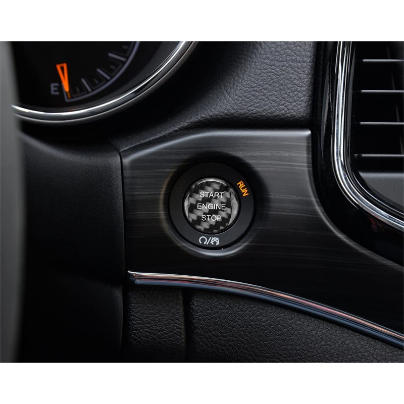 Generic SUNJIKA Compatible with Carbon Fiber Engine Start Stop Button Cover One-Click Start Button for Jeep Charger Challenger Durango Grand Cherokee 2015 2016 2017 2018 2019 2020 2021 1PC Black  - Image 2