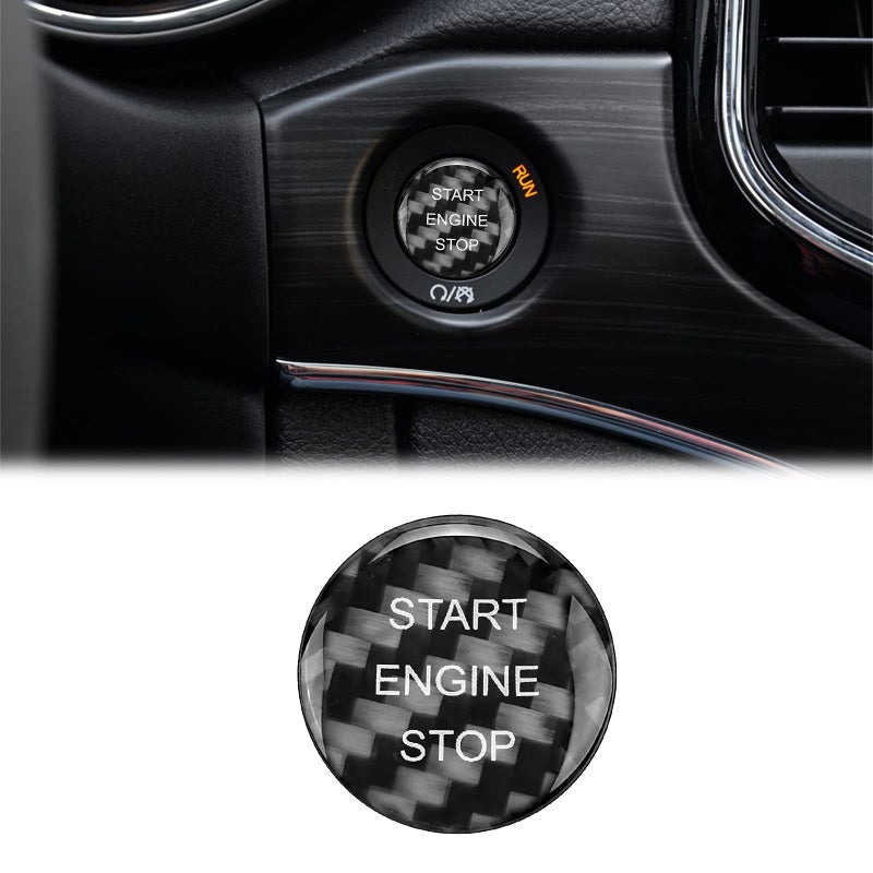 Generic SUNJIKA Compatible with Carbon Fiber Engine Start Stop Button Cover One-Click Start Button for Jeep Charger Challenger Durango Grand Cherokee 2015 2016 2017 2018 2019 2020 2021 1PC Black  - Image 1
