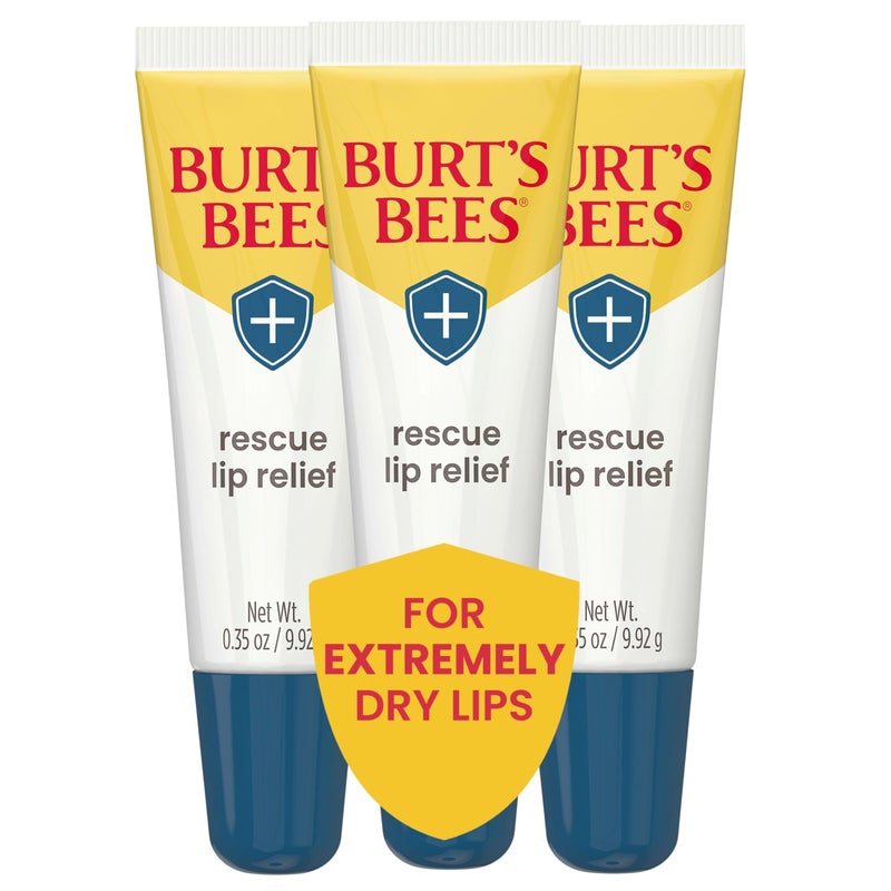 Burt's Bees Lip Balm Stocking Stuffers, Moisturizing Lip Care Christmas Gifts, Rescue Relief - Relieves Extremely Dry Lips with Moisturizing Shea Butter & Echinacea, Natural Origin Treatment (3-Pack) - Image 1