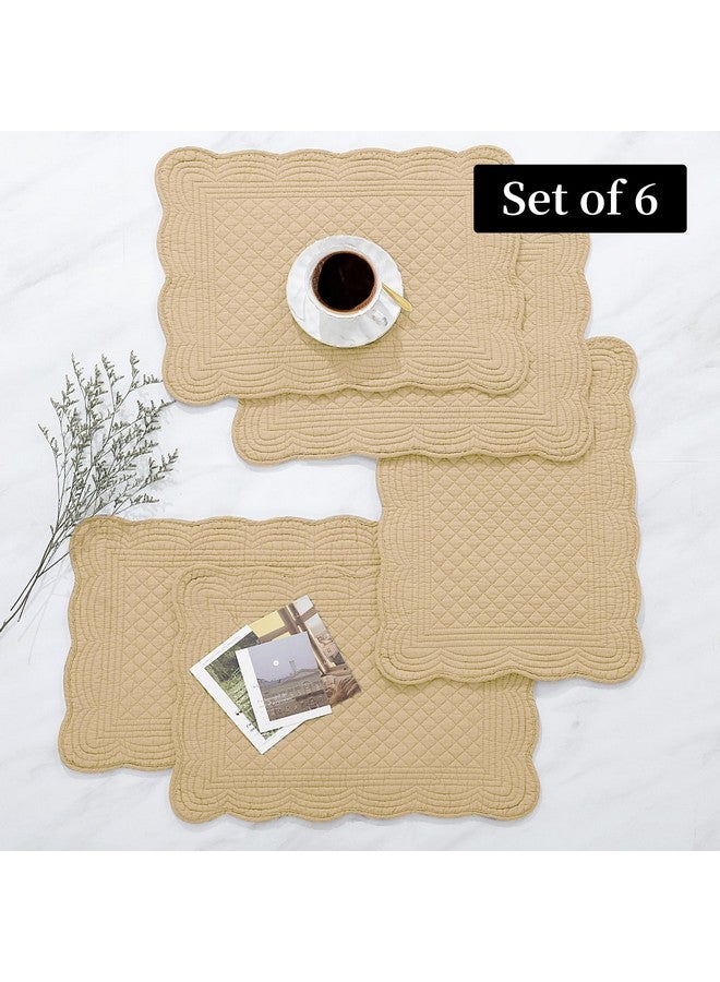 HOMBYS Quilted Placemats Set of 6 Washable-13x18 inches Rectangular Placemats for Kitchen Table-100% Cotton Fabric Rectangular Table Mats-Cotton, (Khaki) - Image 4