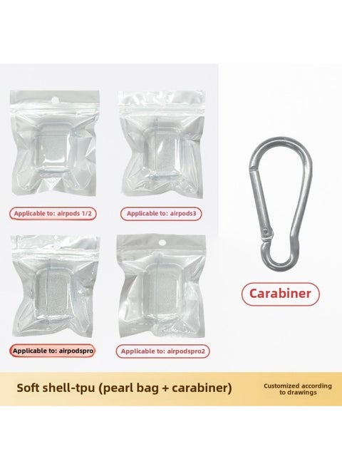 For Apple Headset Airpods4 Wireless Bluetooth Headset Protective Cover TPU Transparent Headset Protective Cover Material-Color:Tpu Soft Shell + Pearlescent Bag + Carabiner-Applicable Models:Second Generation = 1/2 Universal: With Hanging Ears