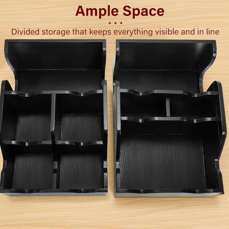WRINGKIT Set of 2 Black Coffee Station Organizer for Countertop, Wood Cup Condiment Station with 9 Compartment, Coffee Bar Organizer Caddy Holder for Pods Syrup Stirrers Teabags Storage, Two-in-One - Image 3