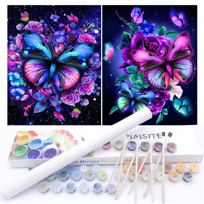 BAISITE Paint by Numbers Kit for Adults Beginners12 Wx16 L 2 Pack Canvas for Painting Kits for Adults in Colorful BoxButterflies 5152