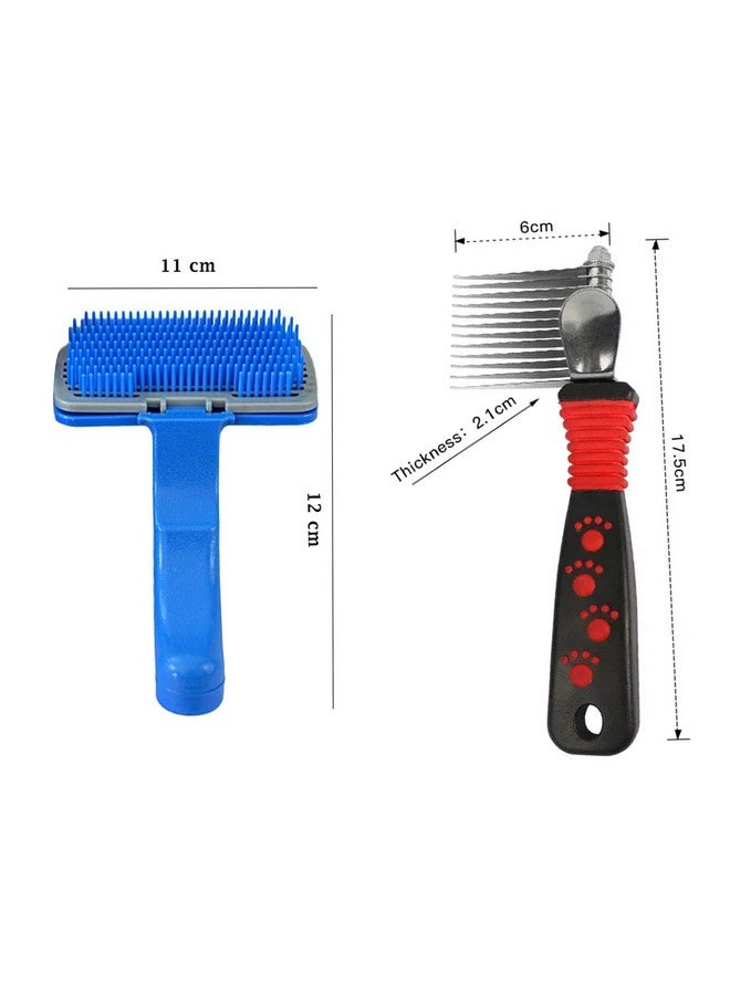 Emily Pets Dog Grooming Combo Set Dog Plastic Slicker Brush With Press Key For Puppies And Dogs With Dogs Dematting Comb, Stainless Steel Blades Rakes For Dog, Puppy, Cat,Rabbit(Pack 2, Multi Color) - Image 3