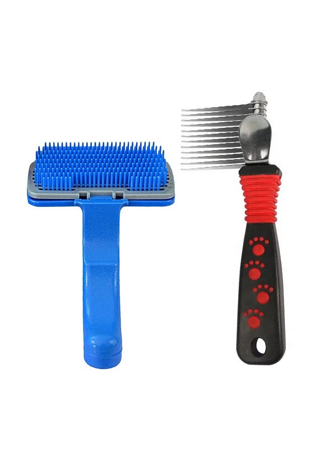 Emily Pets Dog Grooming Combo Set Dog Plastic Slicker Brush With Press Key For Puppies And Dogs With Dogs Dematting Comb, Stainless Steel Blades Rakes For Dog, Puppy, Cat,Rabbit(Pack 2, Multi Color) - Image 1