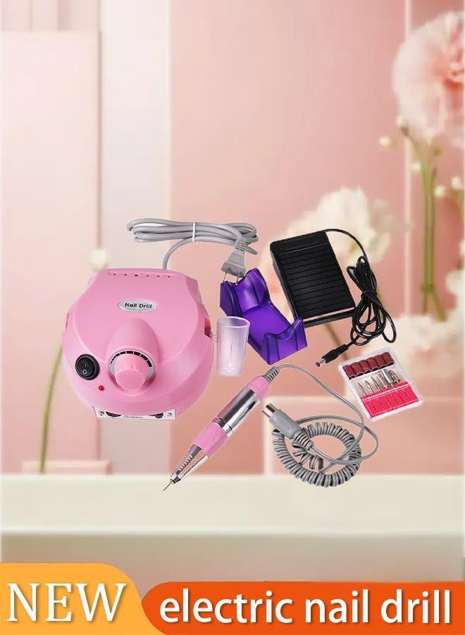 Loquat Professional Electric Nail Art Salon Drill Glazing Machine Manicure Pedicure Kit w/6 Pieces Changeable Drills Sand Bands for Exfoliating Grinding Polishing Acrylic Nail Tools - Image 1