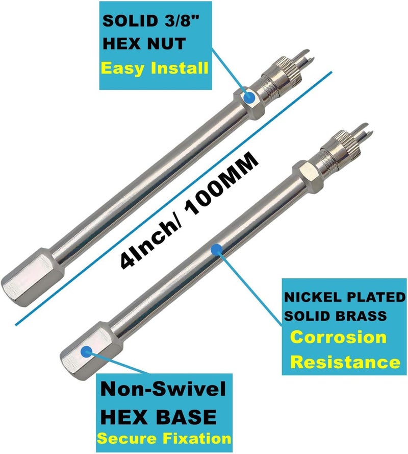 Aracey 4Inch Dually Valve Stem Extenders,Set of 2Pcs,Heavey Duty,100mm Straight Metal Dual Wheel Valve Stem Extensions for Truck Tires, RV Tires, Motorhome, Coach, Pickup, Motorcycle, Bike, Trailer - Image 2