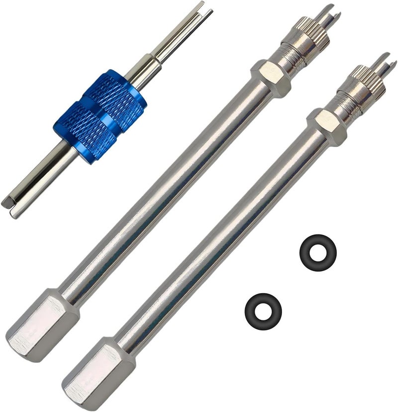 Aracey 4Inch Dually Valve Stem Extenders,Set of 2Pcs,Heavey Duty,100mm Straight Metal Dual Wheel Valve Stem Extensions for Truck Tires, RV Tires, Motorhome, Coach, Pickup, Motorcycle, Bike, Trailer - Image 1