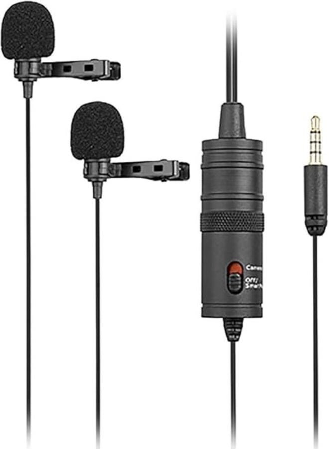 Clip-On Dual Mic for Content Recording – Clear Audio, Compatible with Phones & Cameras (Black)
