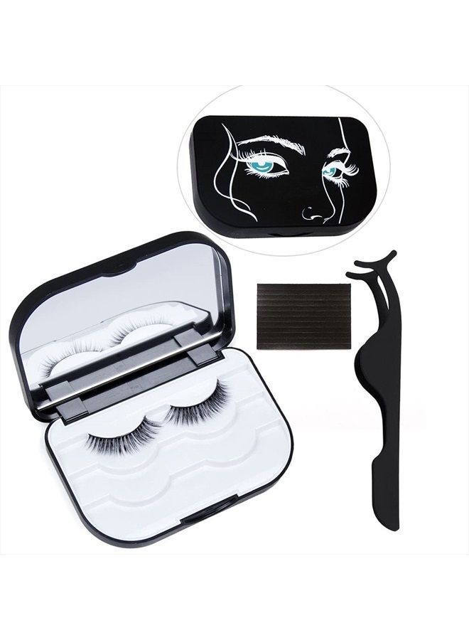 JYHi False Eyelash Storage Case with Mirror Lash Organizer Holder Box Empty Makeup Cosmetic Travel Case and Eyelash Tweezers 3 Pari Strip Lash Container (Black) - Image 1
