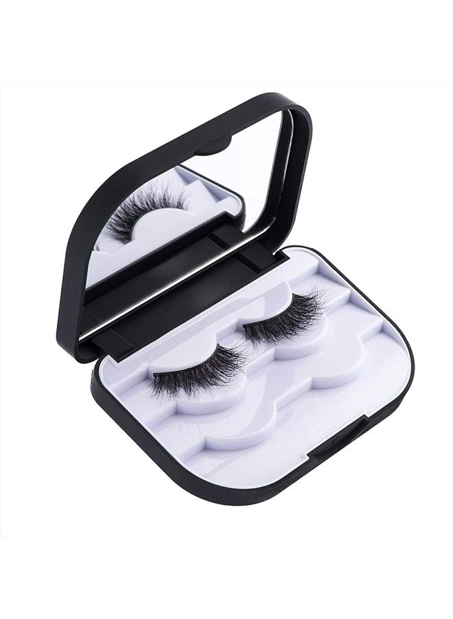 JYHi False Eyelash Storage Case with Mirror Lash Organizer Holder Box Empty Makeup Cosmetic Travel Case and Eyelash Tweezers 3 Pari Strip Lash Container (Black) - Image 2