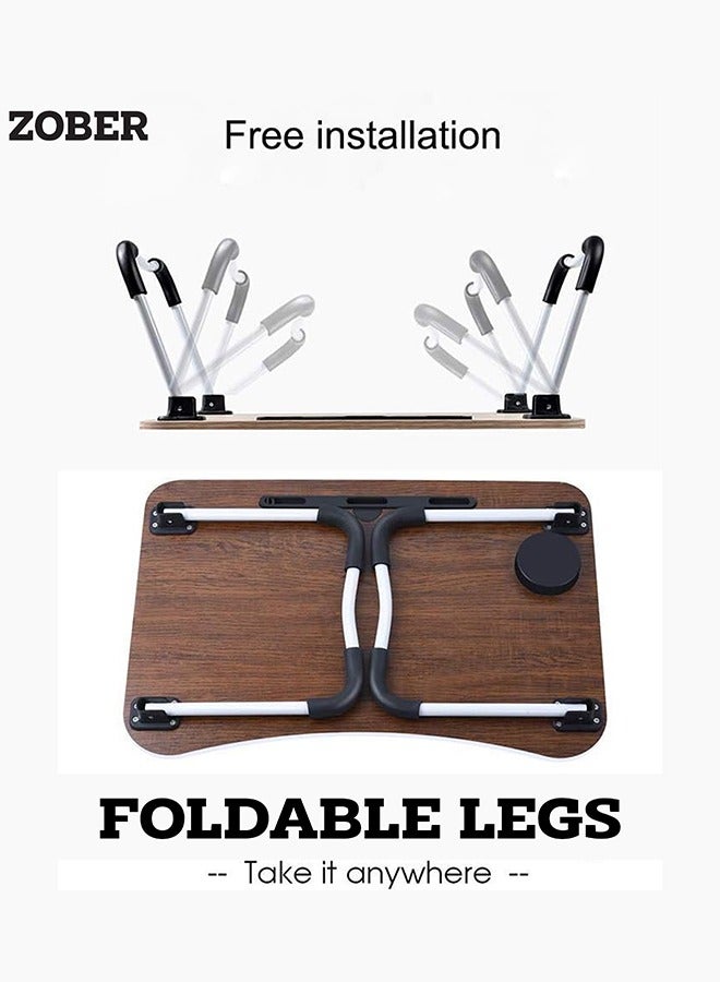 ZOBER Portable Folding Laptop Desk for Bed with Cup Holder Adjustable Lap Tray Notebook Stand Lap Desk Foldable Non-slip legs grip Stand Table for outdoor, indoor, working, studying, camping - Image 3