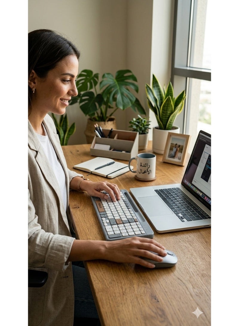 المؤسس مجموعة لوحة مفاتيح وماوس لاسلكية - تجربة كتابة مريحة وأداء موثوق للاستخدام اليومي. لوحة مفاتيح كاملة الحجم مع ماوس قابل لتعديل حساسية DPI، عمر افتراضي طويل، وتوافق مع أنظمة متعددة. - Image 4