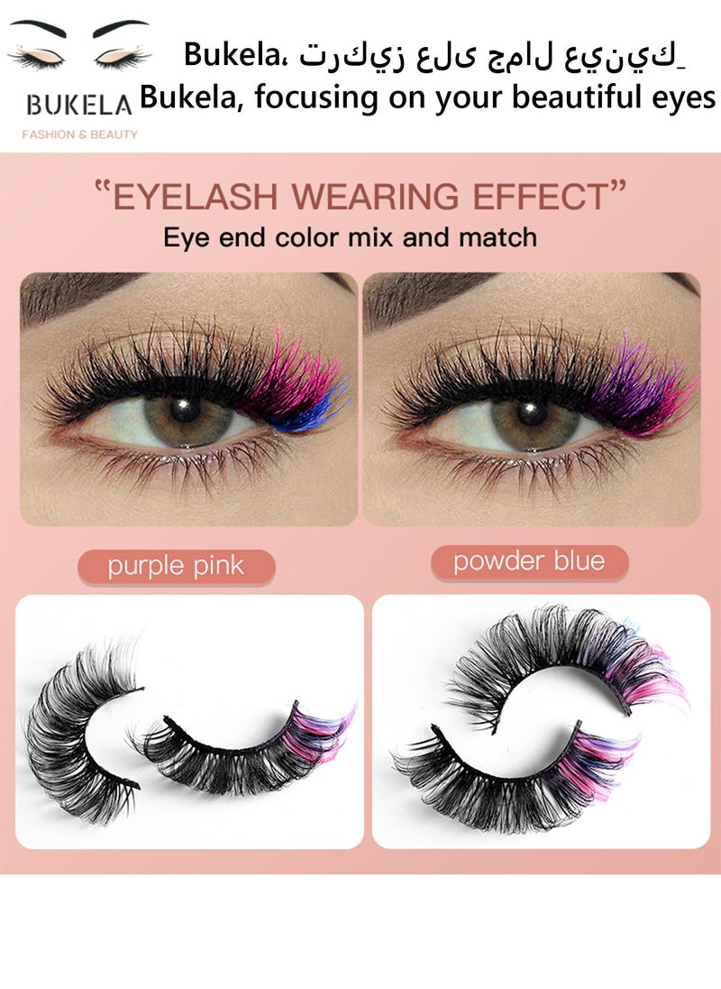 Bukela - Colorful False Lashes & Eyelashes Extensions: 7-Pair Mink Clusters with Fishtail Design - Salon Dramatic D Curl for Cosplay & Daily Makeup - Image 1