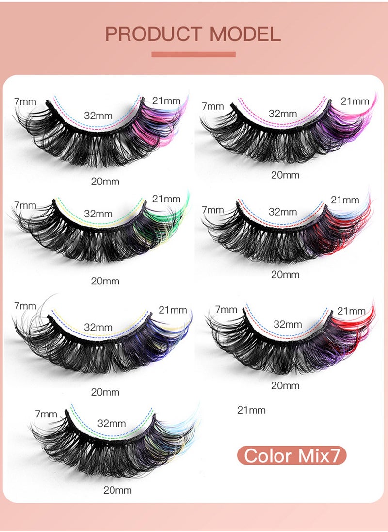 Bukela - Colorful False Lashes & Eyelashes Extensions: 7-Pair Mink Clusters with Fishtail Design - Salon Dramatic D Curl for Cosplay & Daily Makeup - Image 1