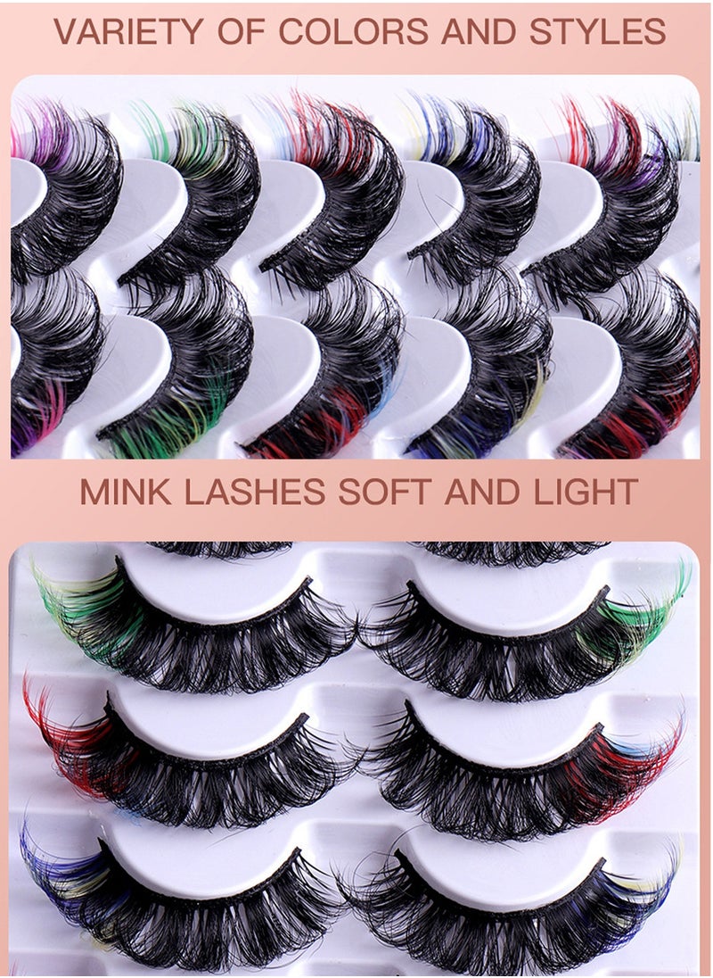 Bukela - Colorful False Lashes & Eyelashes Extensions: 7-Pair Mink Clusters with Fishtail Design - Salon Dramatic D Curl for Cosplay & Daily Makeup - Image 1