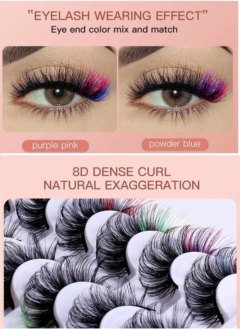 Bukela - Colorful False Lashes & Eyelashes Extensions: 7-Pair Mink Clusters with Fishtail Design - Salon Dramatic D Curl for Cosplay & Daily Makeup - Image 1