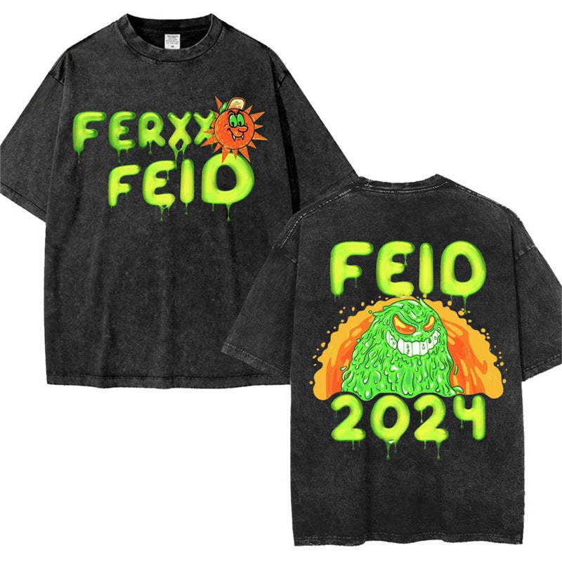 Feid Ferxxo World Tour 2024 Retro Washed T Shirt Men Women 9 - Image 1