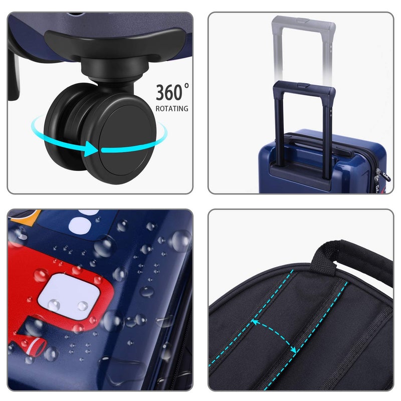 iPlay, iLearn Airplane Kids Luggage, Boys Carry On Suitcase, 18" Hardside Travel Luggage Set W/Backpack, Toddler Rolling Luggage W/ 4 Spinner Wheels, Children Holiday Birthday Gift - Image 3