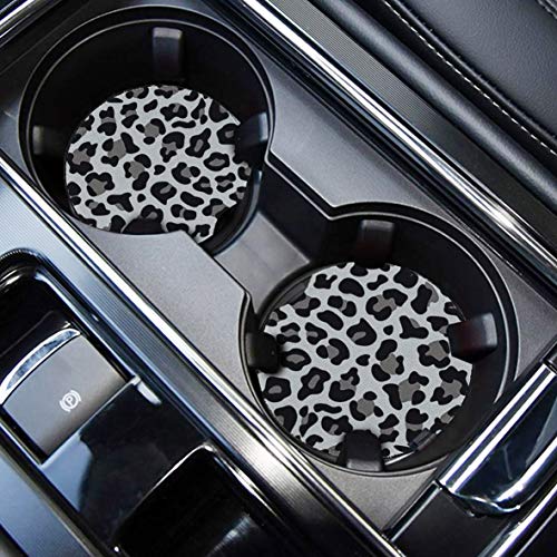 WOCOCN Cute Cup Holder Coasters for Car with Fingertip Grip, Auto Accessories for Women & Men,Pack of 2 (Snow Leopard) - Image 1
