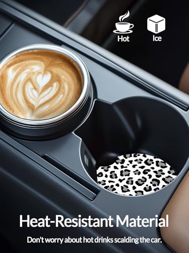 WOCOCN Cute Cup Holder Coasters for Car with Fingertip Grip, Auto Accessories for Women & Men,Pack of 2 (Snow Leopard) - Image 2