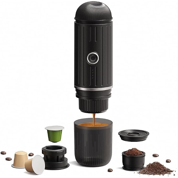BENFUCHEN Portable Electric Espresso Machine, Travel Coffee Maker for Camping, On the Go Car Coffee Maker Self-Heating with USB-C, With Ground Coffee & N Espresso Capsule for RV/Hiking/Office, Black - Image 1