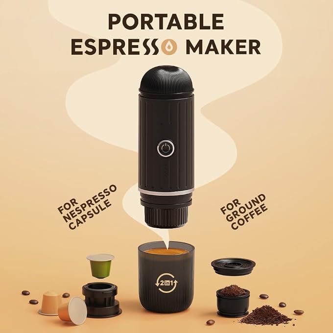BENFUCHEN Portable Electric Espresso Machine, Travel Coffee Maker for Camping, On the Go Car Coffee Maker Self-Heating with USB-C, With Ground Coffee & N Espresso Capsule for RV/Hiking/Office, Black - Image 3