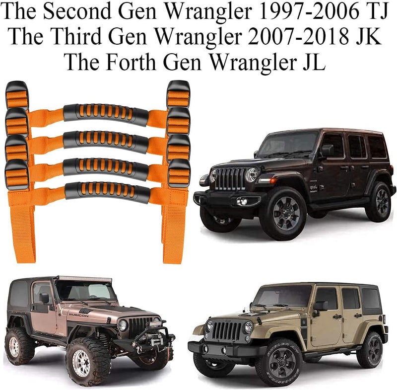 Bentolin 4 x Grip Handle Holder Roll Bar Grab Handles Compatible with Jeep Wrangler Accessories 1987-2021 YJ TJ LJ JK JL Sports Sahara Freedom Rubicon X & Unlimited (Orange) - Image 3