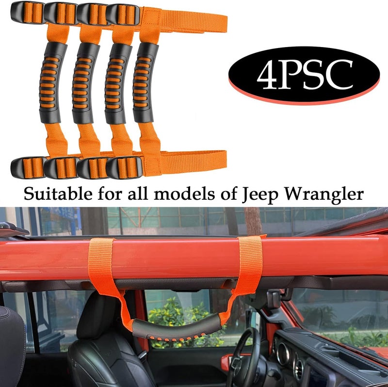 Bentolin 4 x Grip Handle Holder Roll Bar Grab Handles Compatible with Jeep Wrangler Accessories 1987-2021 YJ TJ LJ JK JL Sports Sahara Freedom Rubicon X & Unlimited (Orange) - Image 2