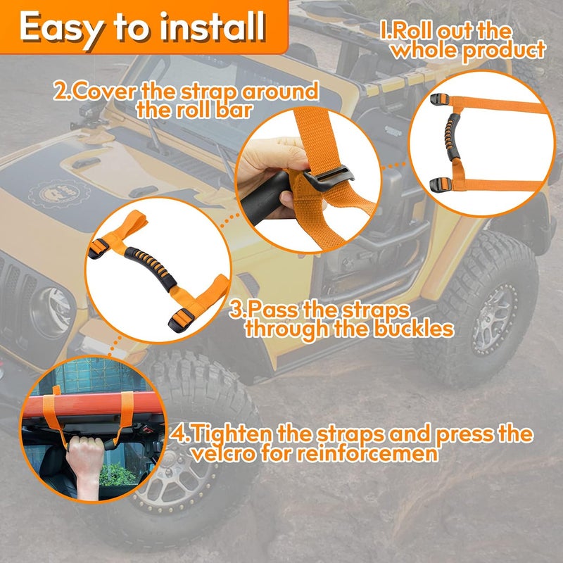 Bentolin 4 x Grip Handle Holder Roll Bar Grab Handles Compatible with Jeep Wrangler Accessories 1987-2021 YJ TJ LJ JK JL Sports Sahara Freedom Rubicon X & Unlimited (Orange) - Image 4