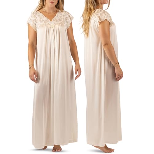 Shadowline Women's Silhouette 53 Inch Short Cap Sleeve Long Gown, Ivory, Small - Image 1