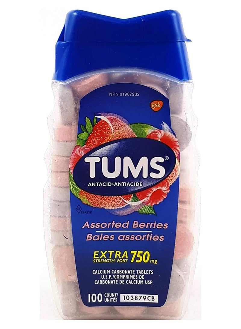 TUMS Assorted Berries Extra Strength 750mg Antacid Chewable Tablets (100 count) - Image 1