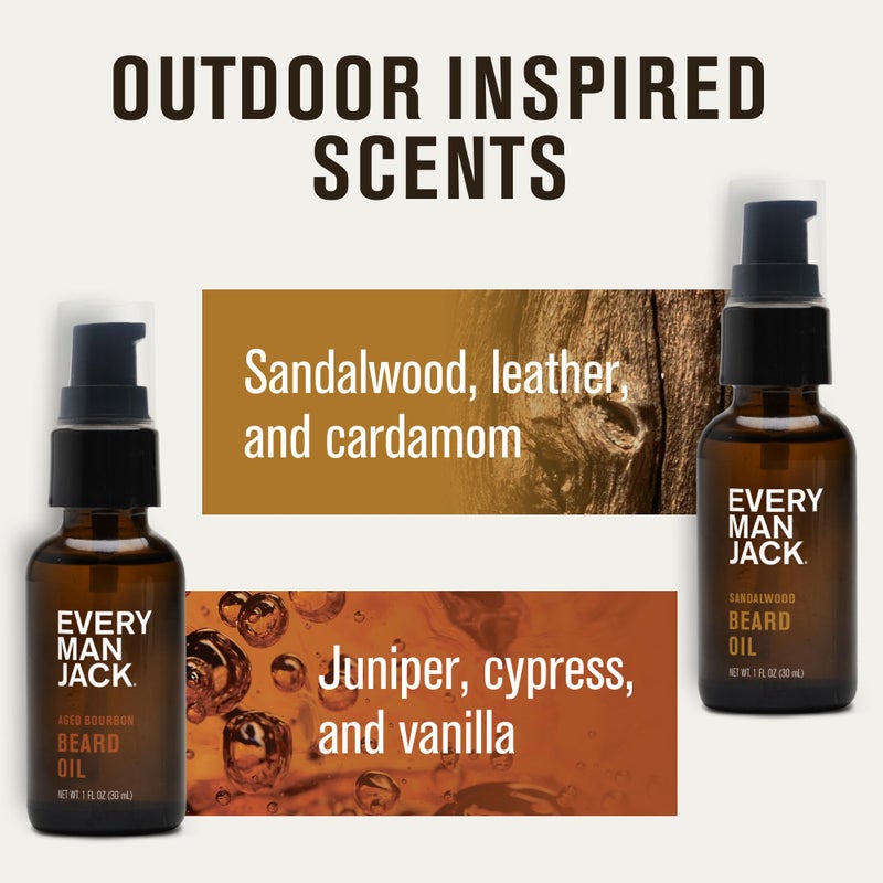 Every Man Jack Mens Beard Oil - Subtle Aged Bourbon & Sandalwood Fragrance - Deeply Moisturizes and Softens Your Beard and Adds a Natural Shine - Naturally Derived with Shea Butter - 1 fl oz (2 Pack) - Image 3
