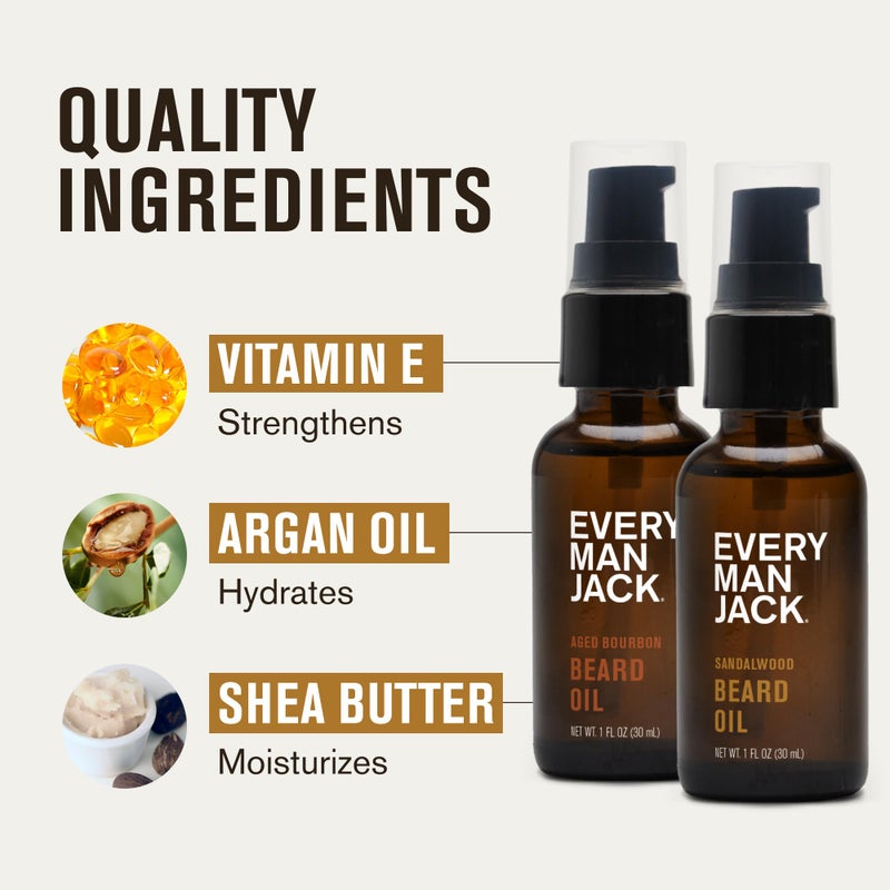 Every Man Jack Mens Beard Oil - Subtle Aged Bourbon & Sandalwood Fragrance - Deeply Moisturizes and Softens Your Beard and Adds a Natural Shine - Naturally Derived with Shea Butter - 1 fl oz (2 Pack) - Image 5