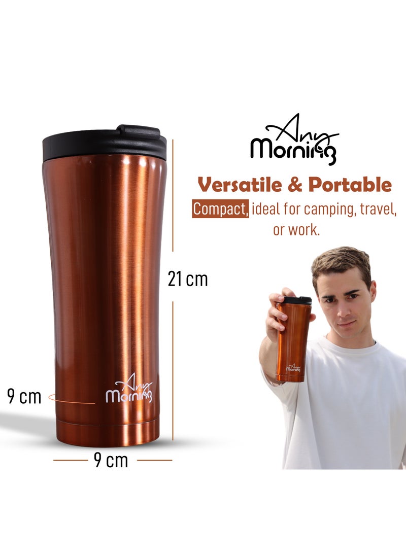 Any Morning Travel Coffee Mug 450/500ml, Stainless Steel Coffee Tumbler, Leakproof Travel Coffee Cup, Spillproof Travel Mugs for Hot and Cold Beverage, 15 oz, Copper Color - SI231905  - Image 3