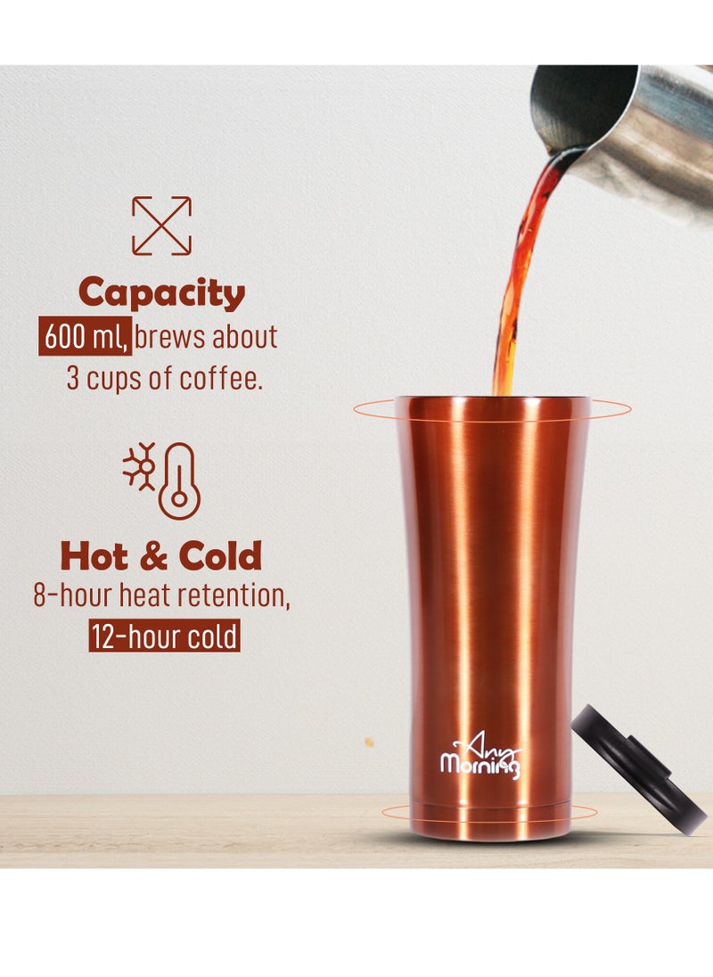 Any Morning Travel Coffee Mug 450/500ml, Stainless Steel Coffee Tumbler, Leakproof Travel Coffee Cup, Spillproof Travel Mugs for Hot and Cold Beverage, 15 oz, Copper Color - SI231905  - Image 4