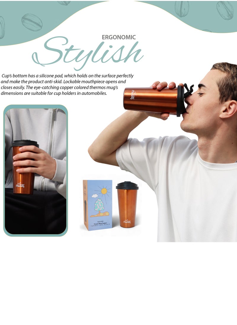 Any Morning Travel Coffee Mug 450/500ml, Stainless Steel Coffee Tumbler, Leakproof Travel Coffee Cup, Spillproof Travel Mugs for Hot and Cold Beverage, 15 oz, Copper Color - SI231905  - Image 5