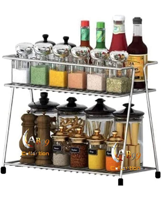 Cri8Hub Stainless-Steel Kitchen Rack, Kitchen Organizer,Counter top Kitchen 2-Layer Corner Storage Rack for Kitchen Rack, 2 Tier Rack (Silver, 1 Pc)(33 * 15 * 26) cm, Tiered Shelf - Image 5