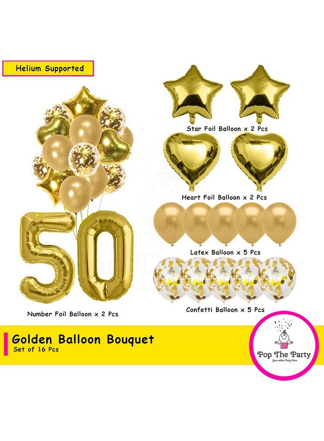 موسيقى البوب ​​الحفلة بالون رقم 50 لحفلة Pop The Party مع بالون مكون من 50 رقمًا بما في ذلك اللاتكس الذهبي والنجمة والقلب وبالونات الكونفيتي - Image 2