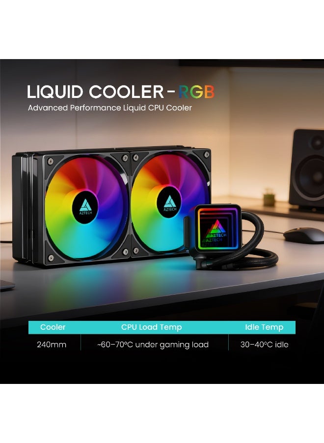 AZTECH 622 240mm AIO Liquid CPU Cooler Dual PWM ARGB Fans Infinite Mirror Pump Copper Base 260W TDP High Performance Water Cooling for Gaming PC Intel LGA1700 AMD AM5 AM4 - Image 2